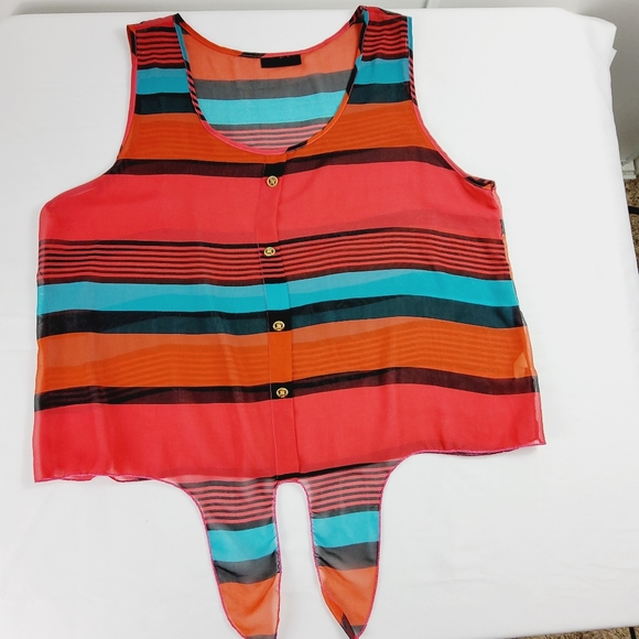 Womens Multicolored Casual Sleeveless Scoop Neck Loose Fit Tank Top 1X - Picture 3 of 5